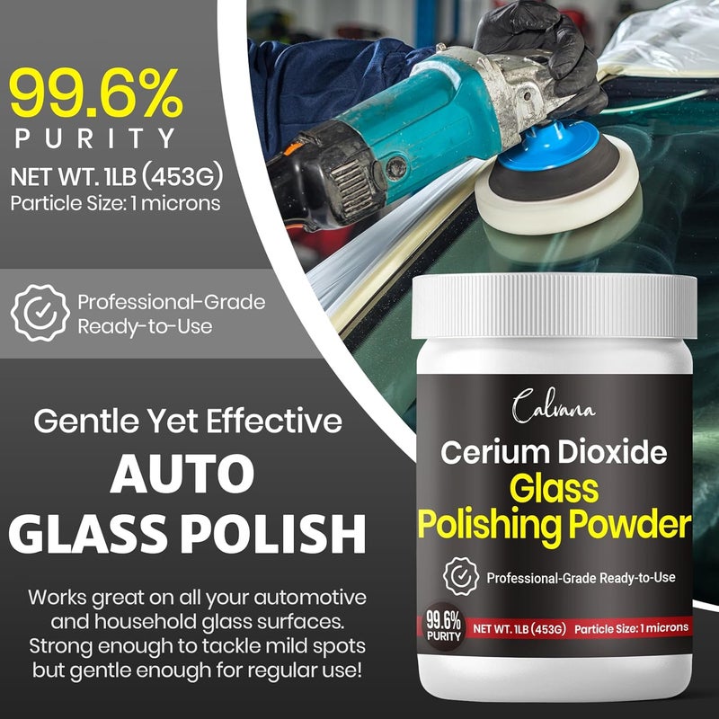 Calvana Cerium Oxide Glass Polishing Powder (1 lb) – Glass Scratch Remover for Car Windows, Restores Clarity and Removes Wiper Marks, Swirls, and Water Spots, 1 Micron - Image 2